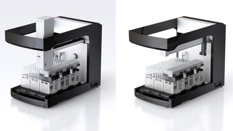 The LH-40 Liquid Handler (left) can be used both as a fraction collector (right) and as an autosampler for large-volume injection with the liquid surface detection function.